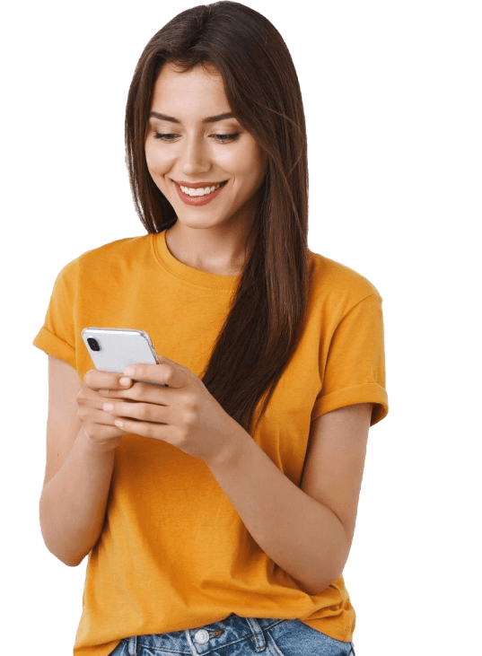 Smiling person using phone